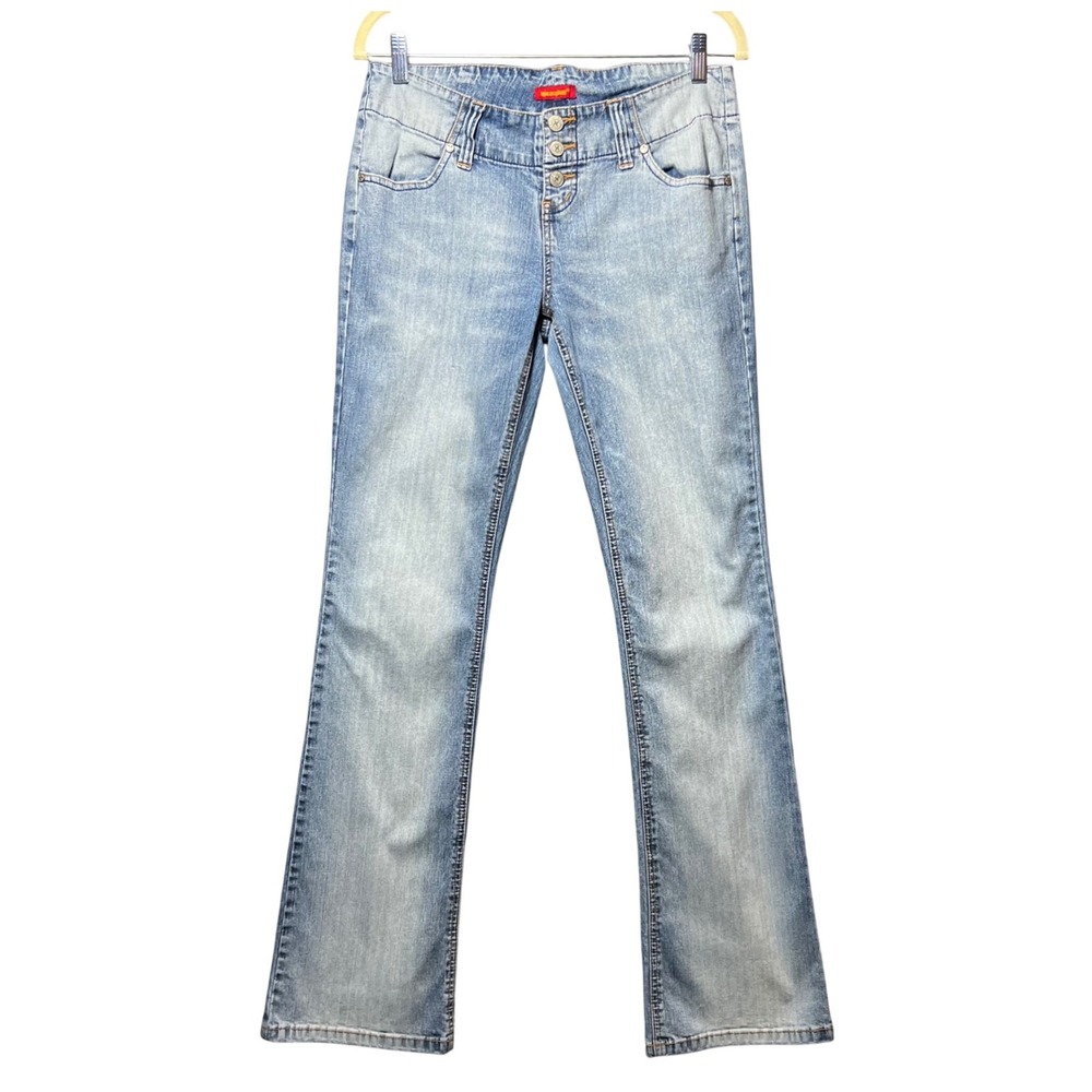 Vintage Y2K Blue Asphalt Low Rise Flare Jeans Light Wash Button Fly Size 13